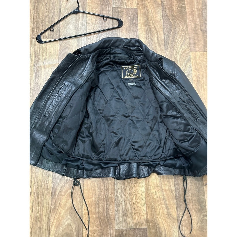 Milwaukee Leather Motorcycle Jacket S Black Braided Genuine Leather Heavy Moto - Picture 2 of 16